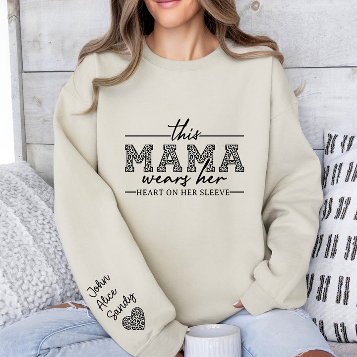 Custom Mama Sweatshirt With Kids Name On Sleeve