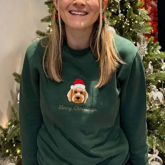 Custom Embroidered Pet Portrait Christmas Jumper Sweatshirt Hoodie T-shirt Christmas Gift