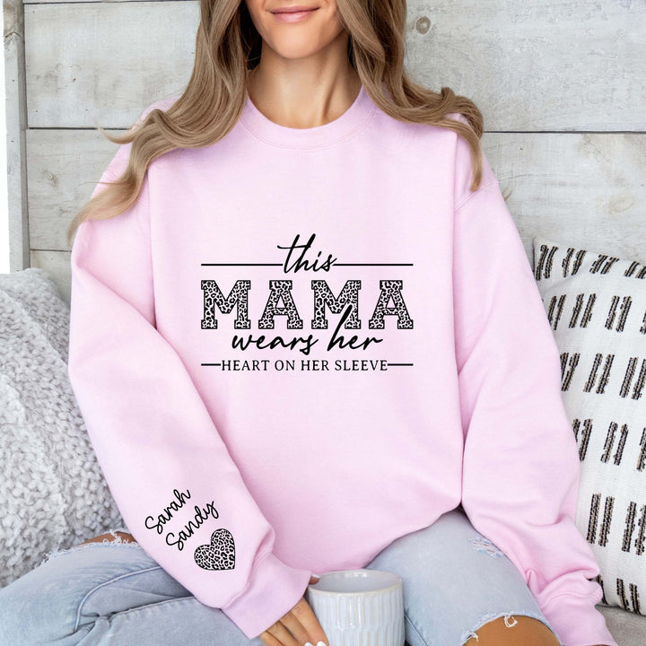 Custom Mama Sweatshirt With Kids Name On Sleeve