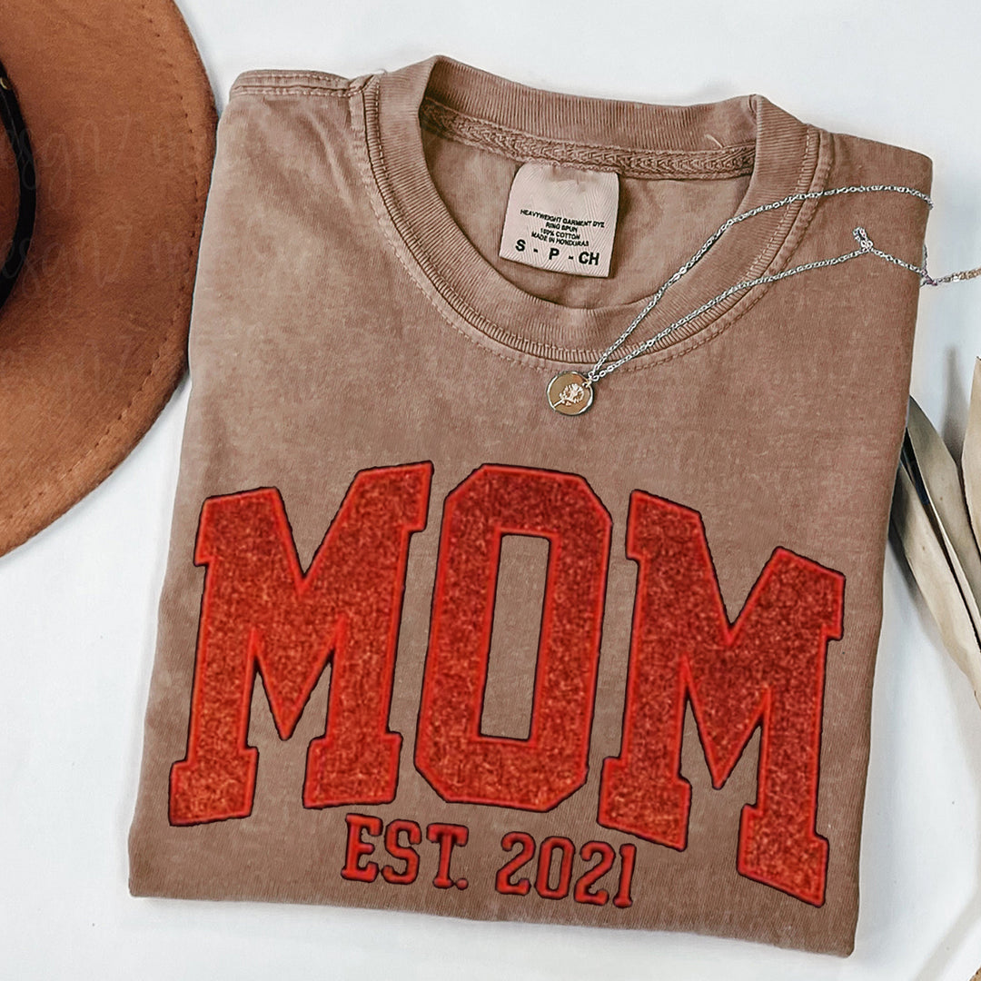 Custom Embroidered Glitter Vinyl Mama T-Shirt