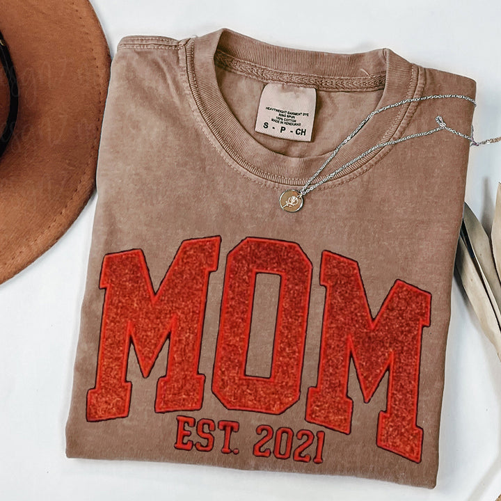 Custom Embroidered Glitter Vinyl Mama T-Shirt