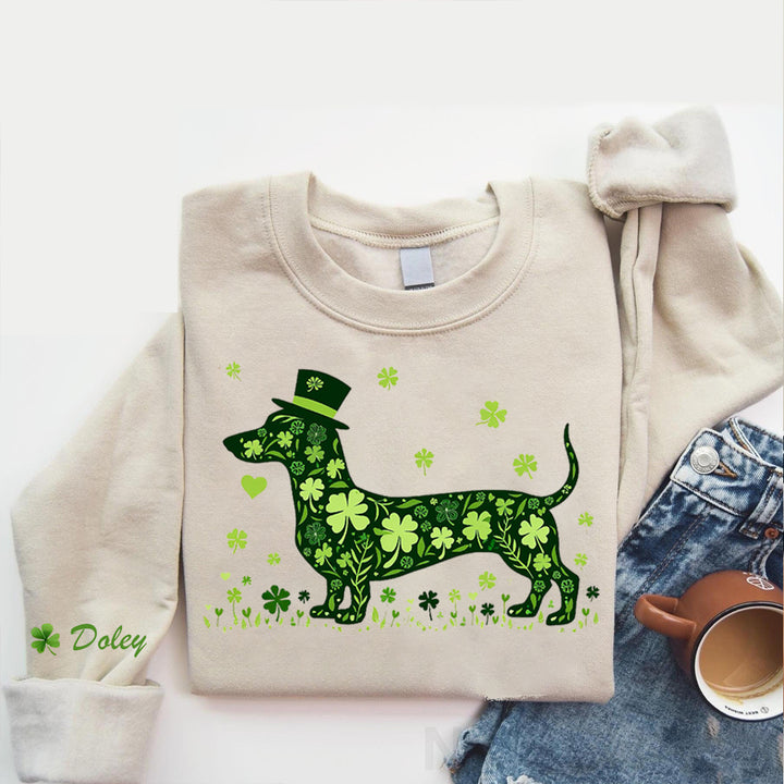 Shamrock Dog Irish Dachshund Clover Lucky Wiener Dog Lover  Sweatshirt