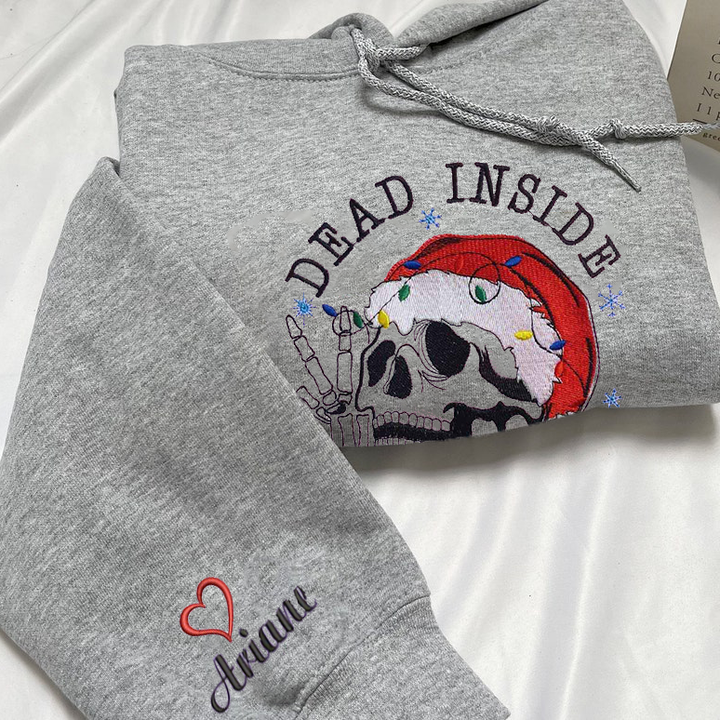 Sweatshirt Dead Inside Skeleton Christmas Embroidered