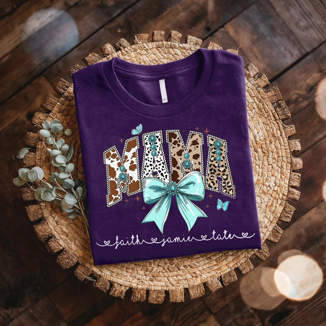 Custom Western  Coquette Mama  Cow Fall Cowhide Turquoise Cowgirl t-shirt