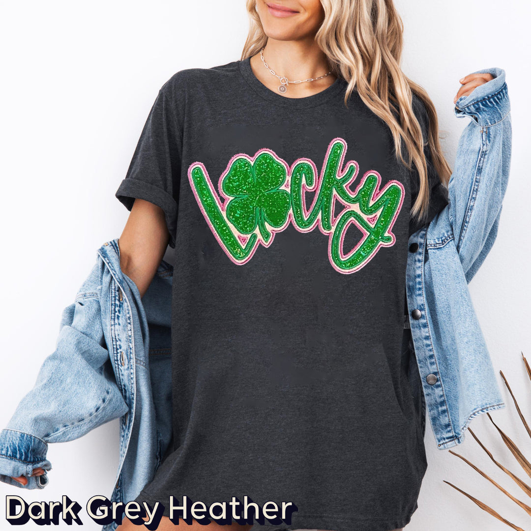 Custom Satin Stitch Lucky Clover Stacked Embroidery T-shirt