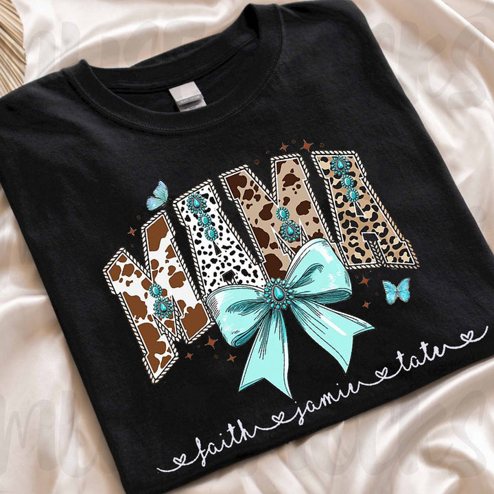 Custom Western  Coquette Mama  Cow Fall Cowhide Turquoise Cowgirl t-shirt
