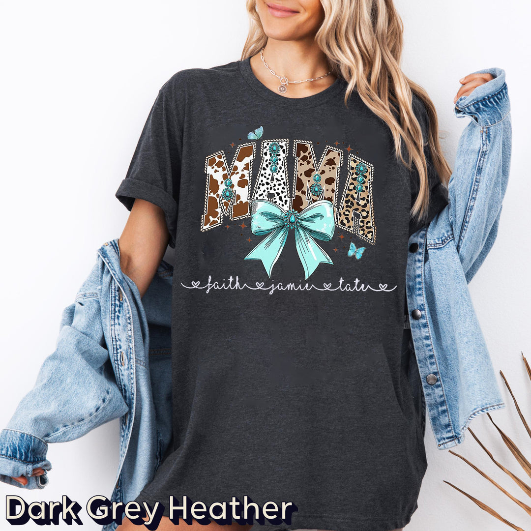 Custom Western  Coquette Mama  Cow Fall Cowhide Turquoise Cowgirl t-shirt