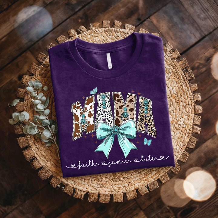 Custom Western  Coquette Mama  Cow Fall Cowhide Turquoise Cowgirl t-shirt