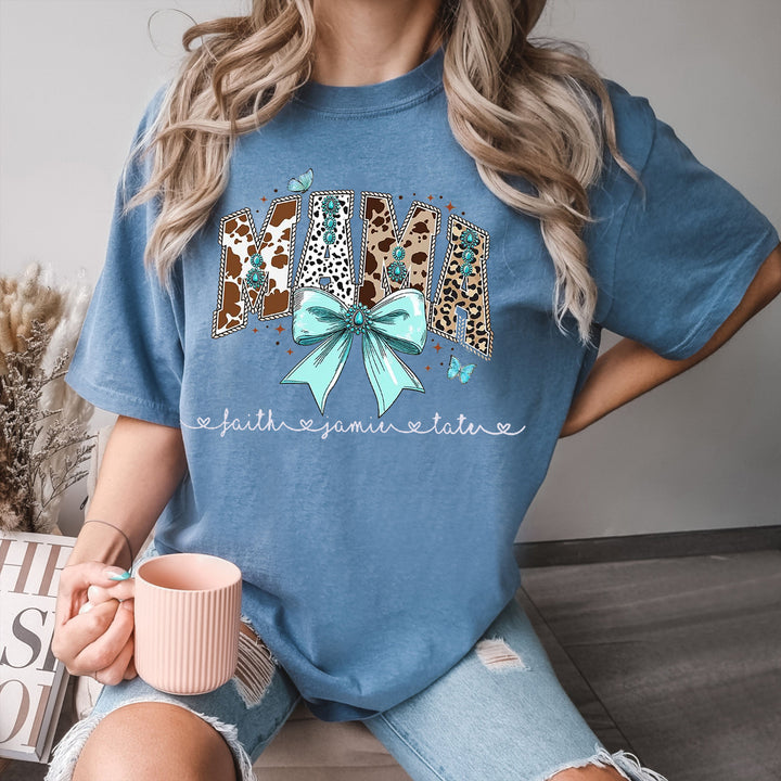 Custom Western  Coquette Mama  Cow Fall Cowhide Turquoise Cowgirl t-shirt