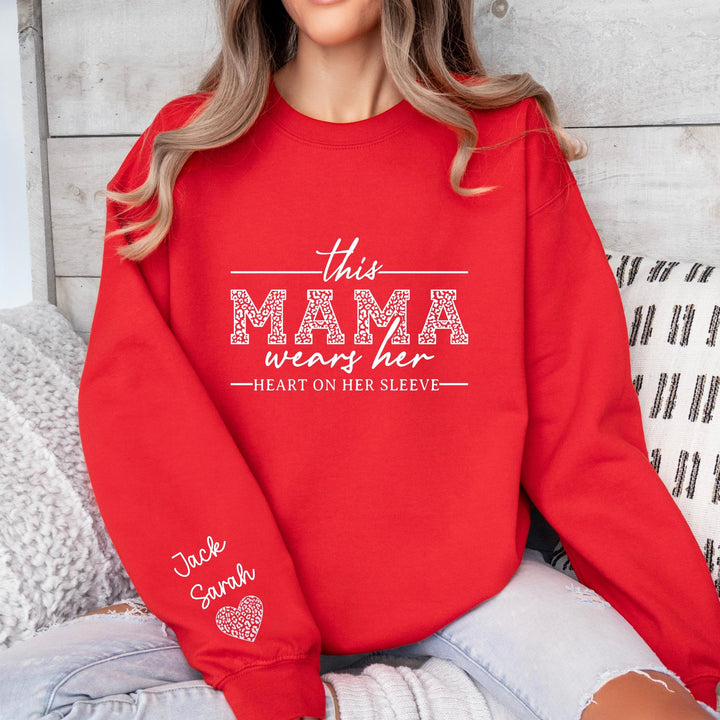 Custom Mama Sweatshirt With Kids Name On Sleeve