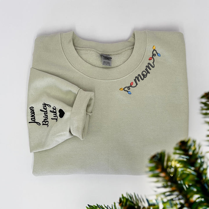 Personalized  Mama Christmas Light Embroidered  Sweatshirt