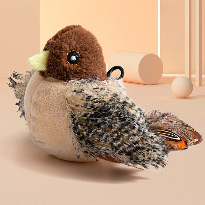 Interactive Cat Toy Plush Sparrow With Realistic Bird Sounds