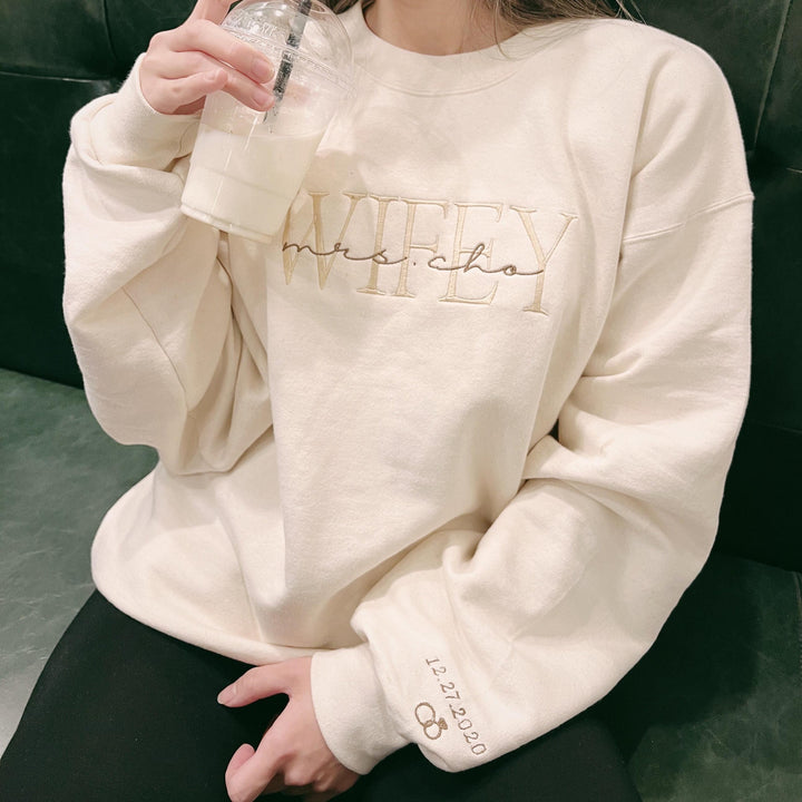 Wifey Personalized Embroidery Bridal and Engagement sweatshirt