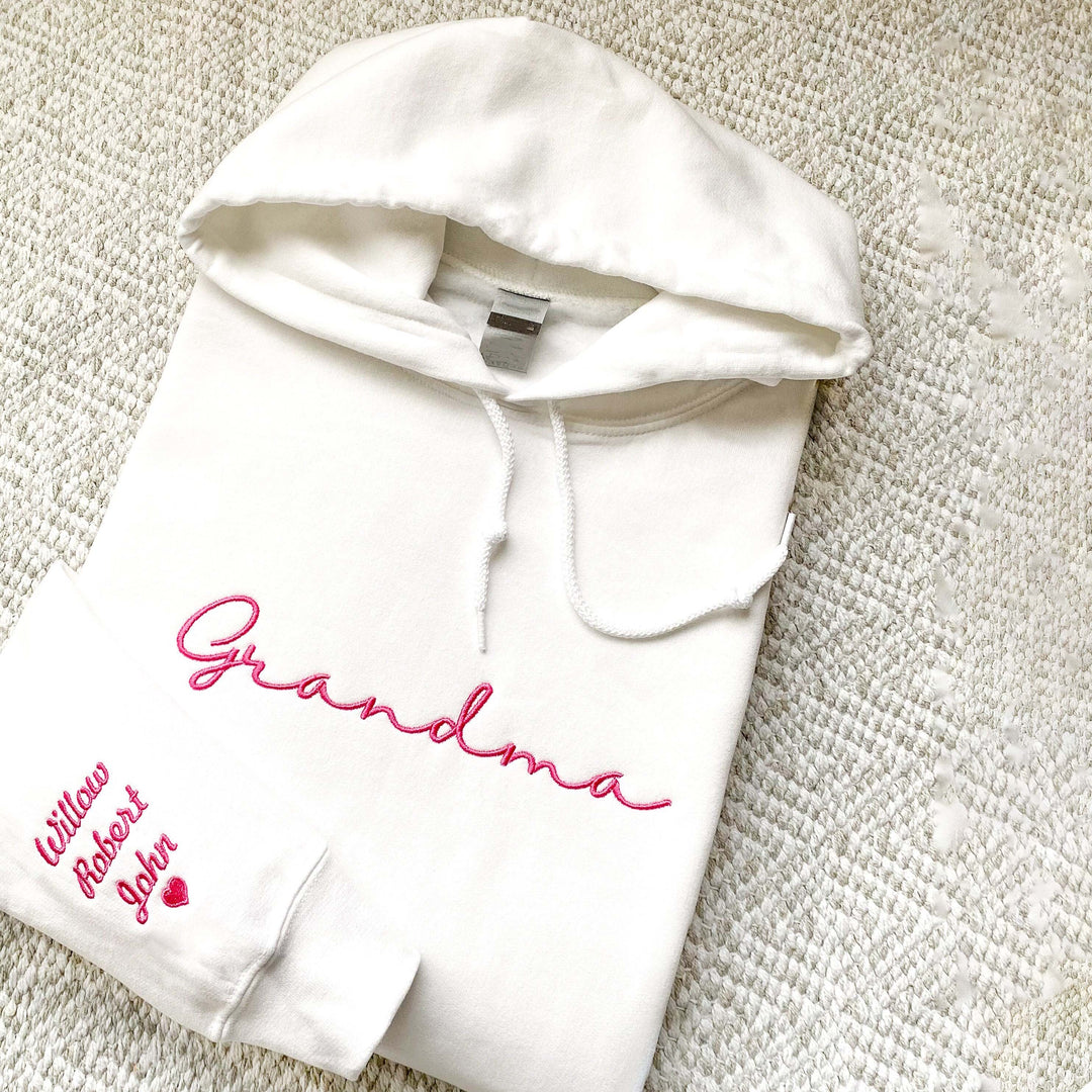 Grandma with Grandkids Names Crewneck, Pregnancy announcement gift