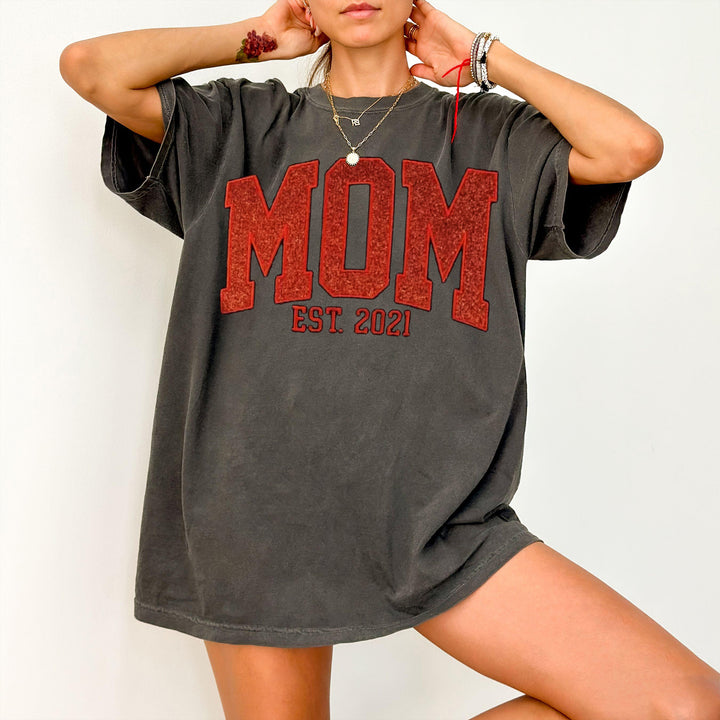 Custom Embroidered Glitter Vinyl Mama T-Shirt