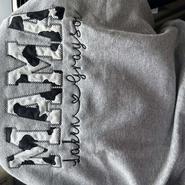 Cow Print Applique Embroidery Crewneck Sweater,Hoodie