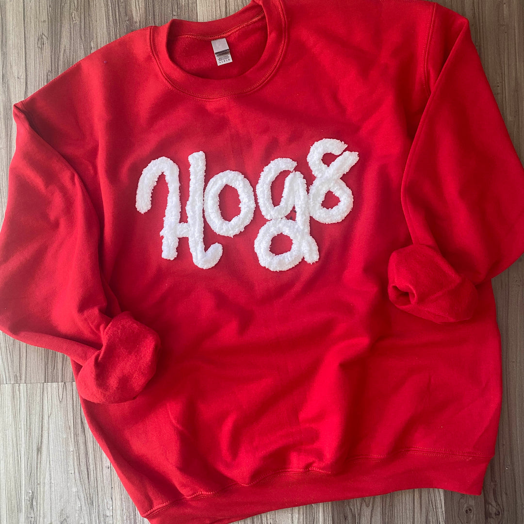 Custom  Chenille Embroidered Sweatshirt, Oversized Team Sweatshirt, Rebs Pullover, School Mascot