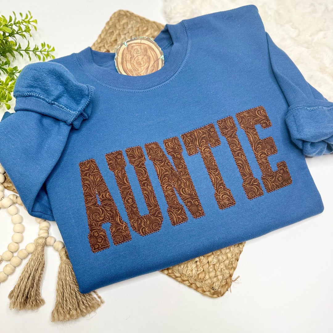 Embossed Faux Leather Applique Sweatshirt