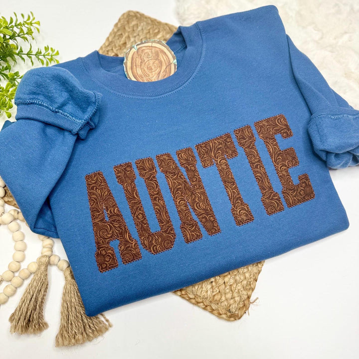 Embossed Faux Leather Applique Sweatshirt