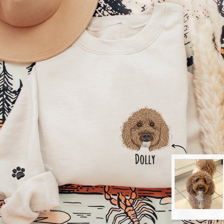 Custom embroidered pet sweater, custom dog portrait sweatshirt