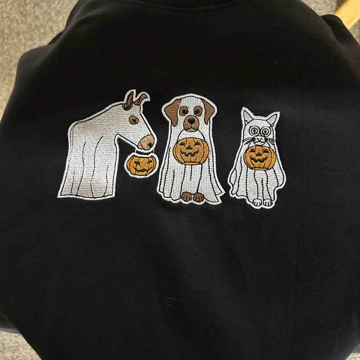 Custom Dog Embroidered Sweatshirt Halloween Ghost Hoodie