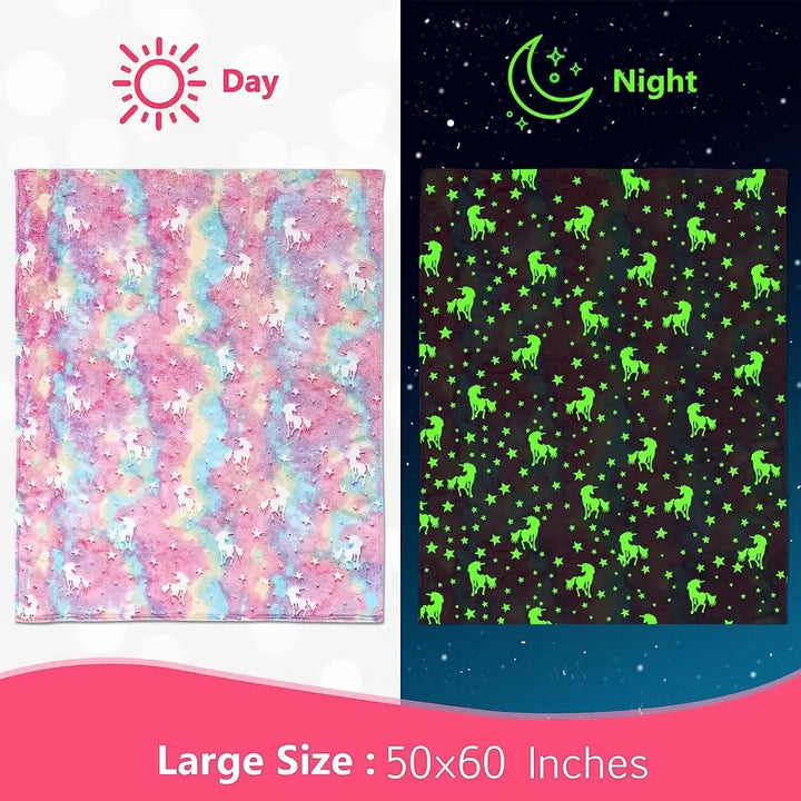 Custom Glow in the Dark Unicorn Blanket - Unicorn Blanket Gift For Girls Birthday Christmas