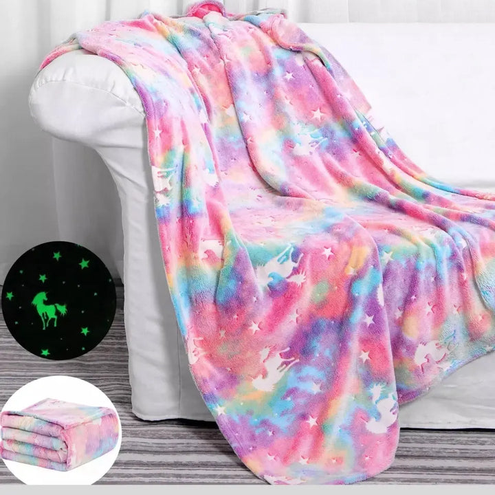 Custom Glow in the Dark Unicorn Blanket - Unicorn Blanket Gift For Girls Birthday Christmas