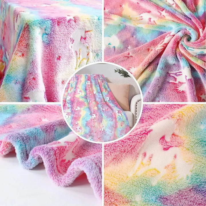 Custom Glow in the Dark Unicorn Blanket - Unicorn Blanket Gift For Girls Birthday Christmas