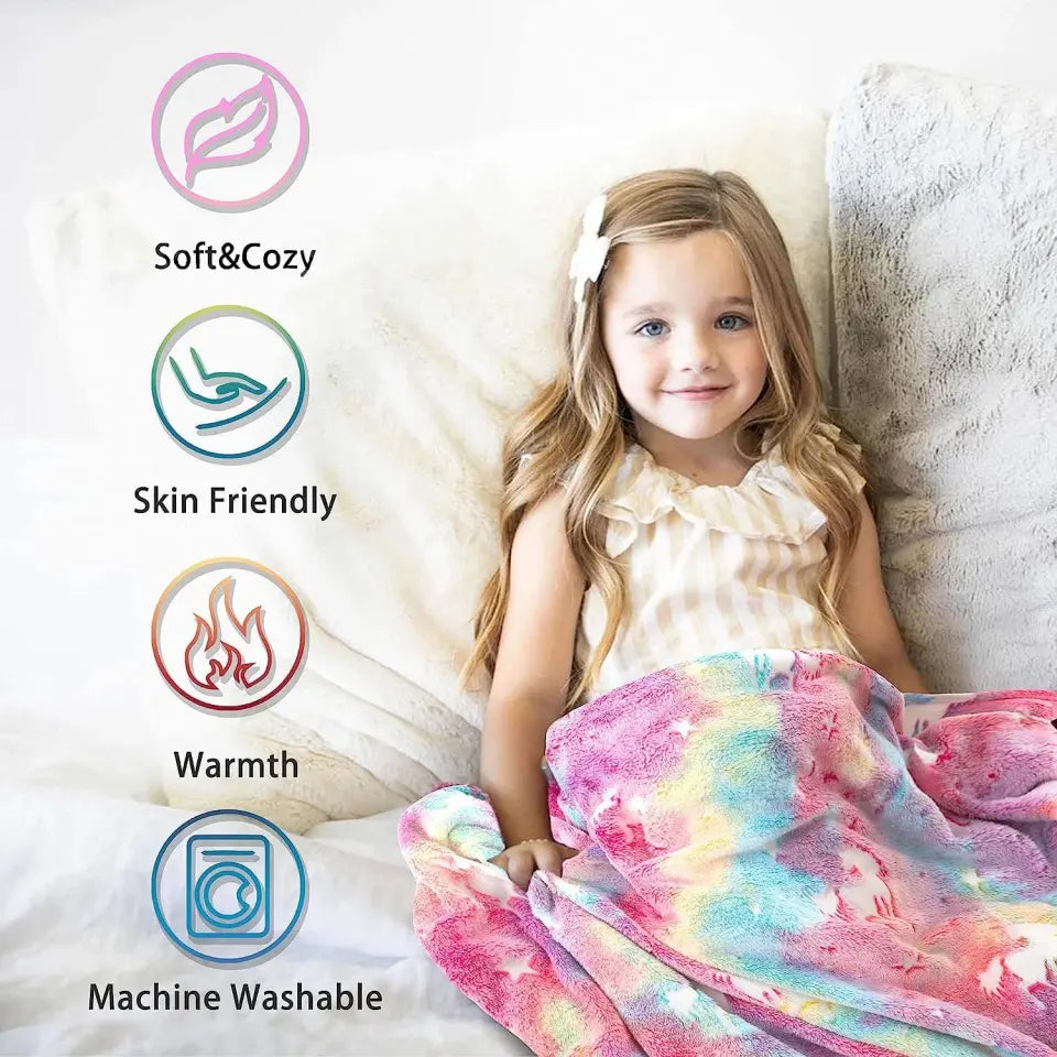 Custom Glow in the Dark Unicorn Blanket - Unicorn Blanket Gift For Girls Birthday Christmas