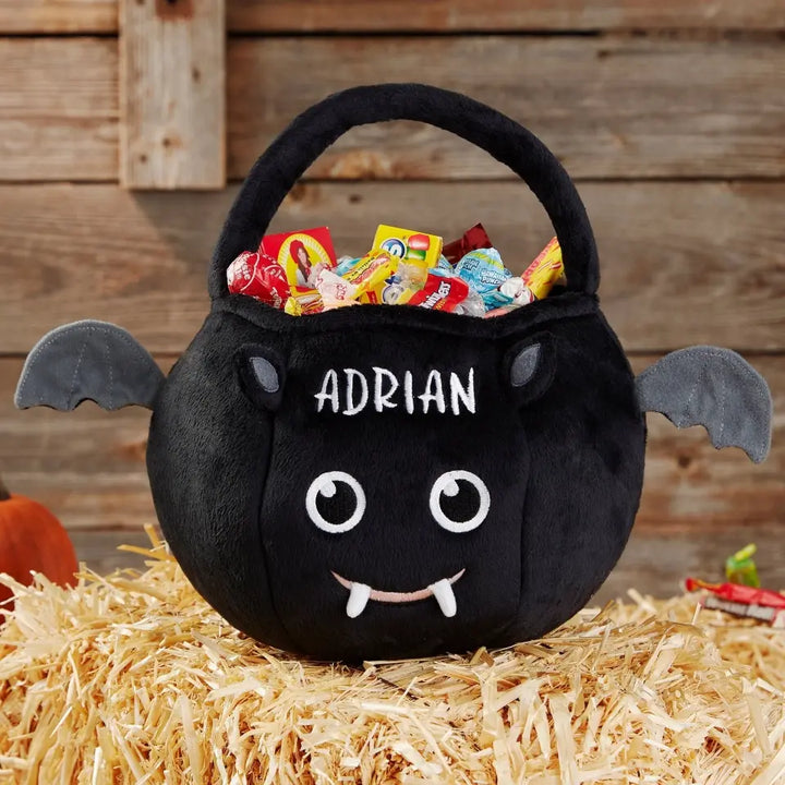 Bat Custom Halloween Bag - Embroidered Name Personalized Trick or Treat Bucket