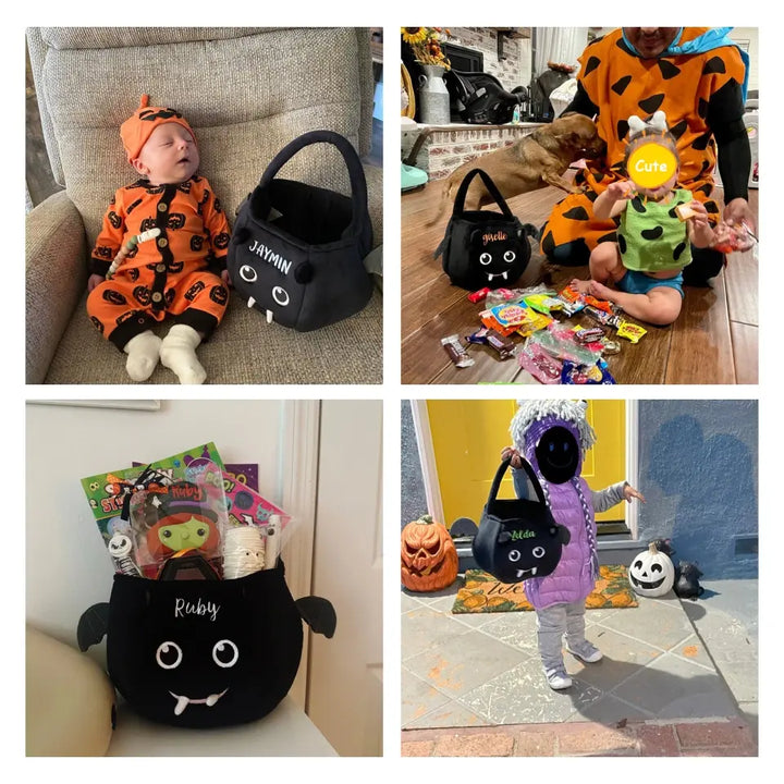 Bat Custom Halloween Bag - Embroidered Name Personalized Trick or Treat Bucket
