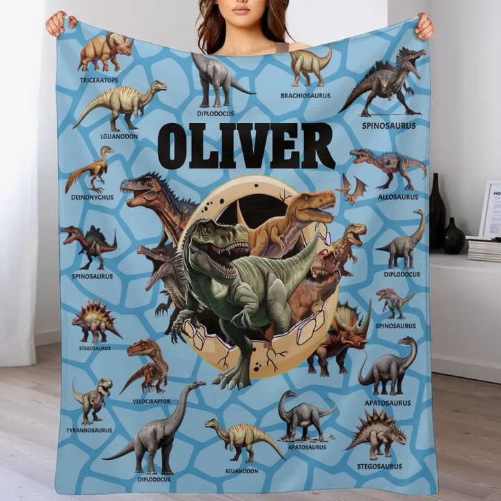 Custom Jurassic Dinosaur Name Blanket - Gift for Dinosaur Lover Grandkids