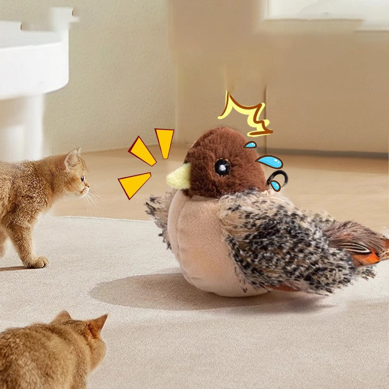Interactive Cat Toy Plush Sparrow With Realistic Bird Sounds