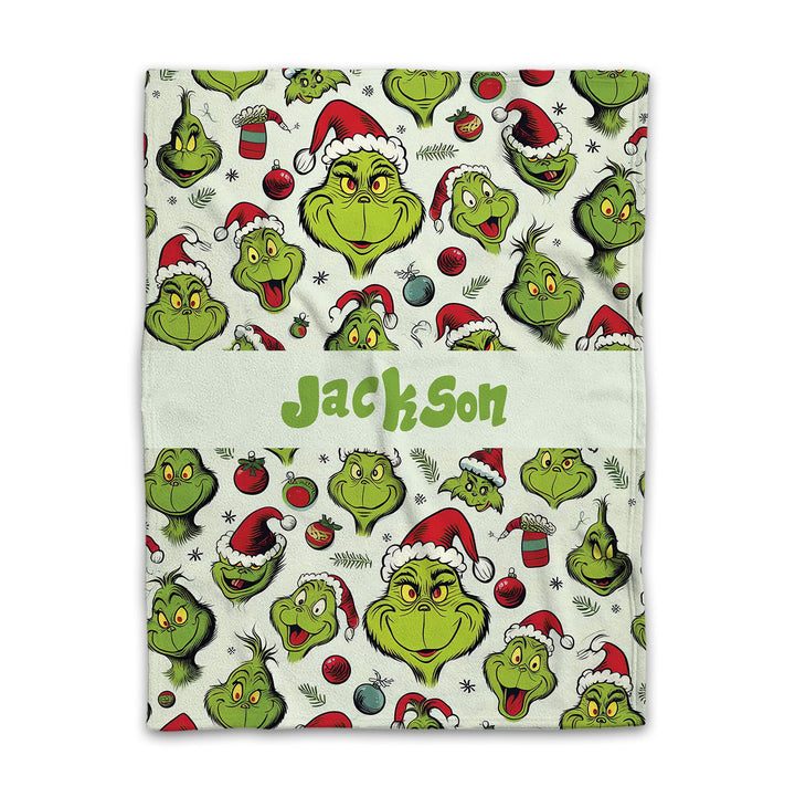 Custom Grinch Christmas Soft Cozy Sherpa Fleece Throw Blanket