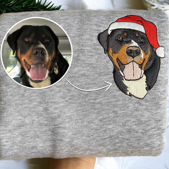 Custom Embroidered Pet Portrait Christmas Jumper Sweatshirt Hoodie T-shirt Christmas Gift