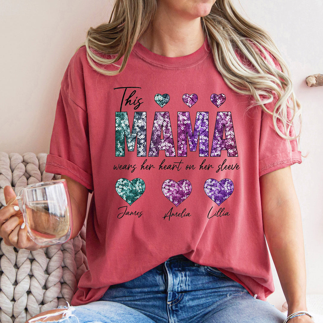 This MAMA Wears her heart on her sleeve T-Shirt