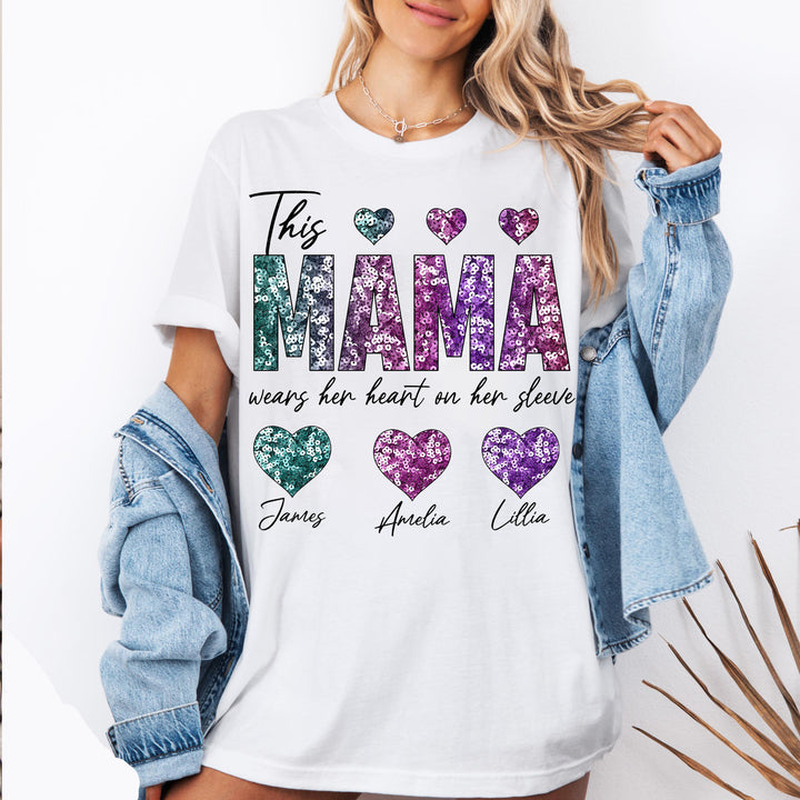 This MAMA Wears her heart on her sleeve T-Shirt