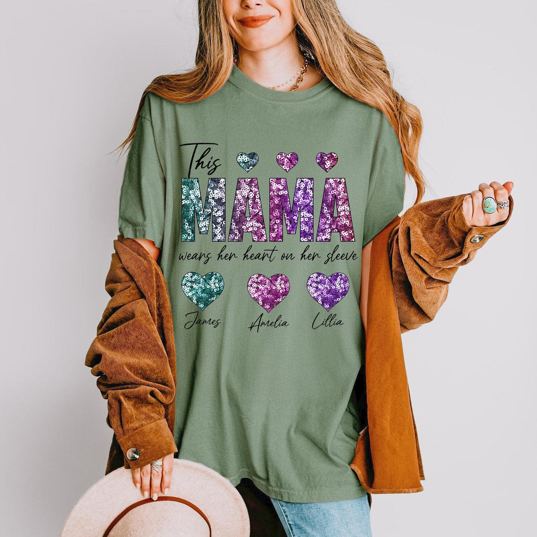 This MAMA Wears her heart on her sleeve T-Shirt
