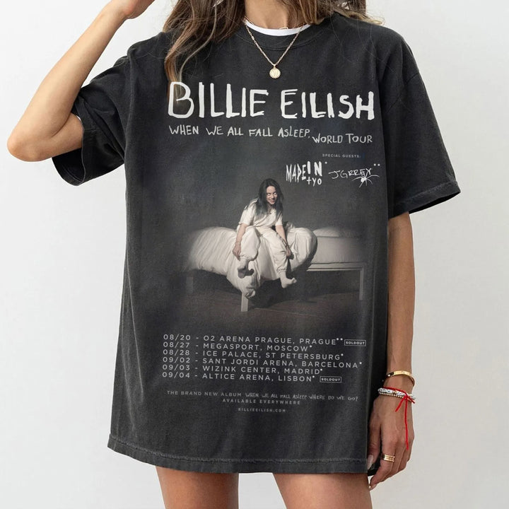 Personalized Billie Eilish When We All Fall Asleep,World Tour Print T-shirt