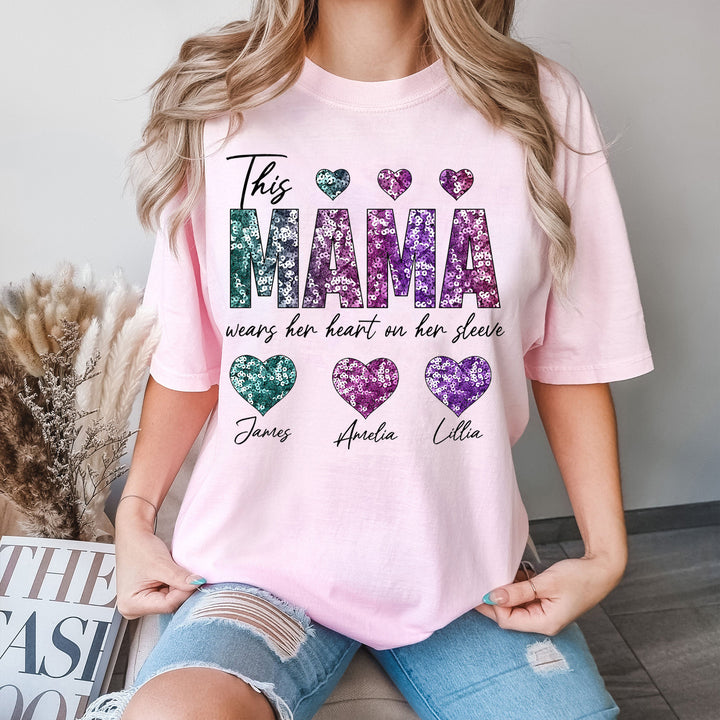 This MAMA Wears her heart on her sleeve T-Shirt