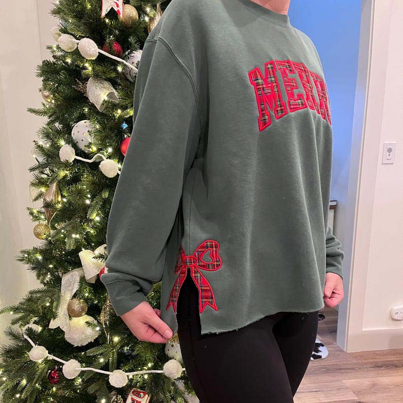 Merry Side Bow Cut Out Embroidered Sweatshirt