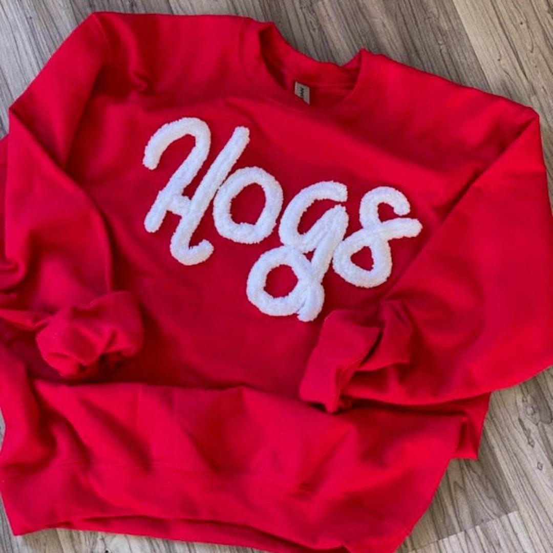 Custom  Chenille Embroidered Sweatshirt, Oversized Team Sweatshirt, Rebs Pullover, School Mascot