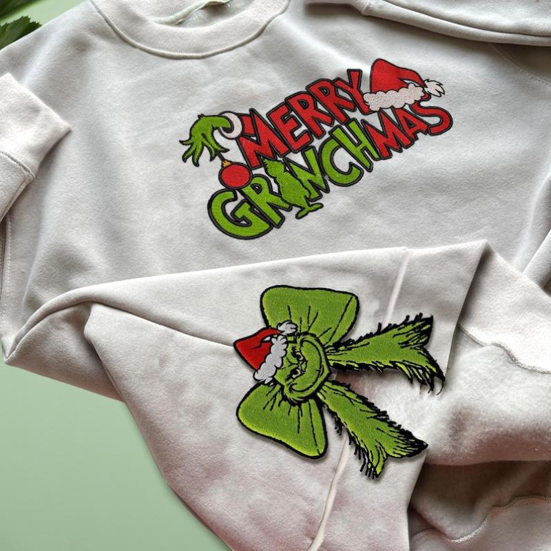 Christmas Hater Side Bow Cut-OutSweatshirt, Side Bow Applique Sweatshirt,Green GuyMerry Sweatshirt,Trendy Side Bow ChristmasShirt