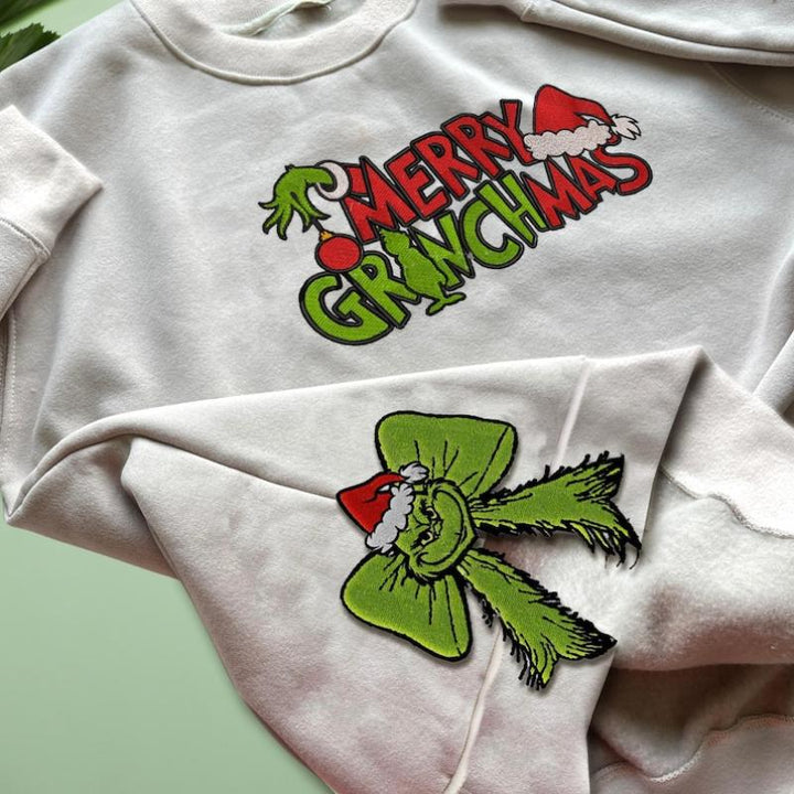 Christmas Hater Side Bow Cut-OutSweatshirt, Side Bow Applique Sweatshirt,Green GuyMerry Sweatshirt,Trendy Side Bow ChristmasShirt