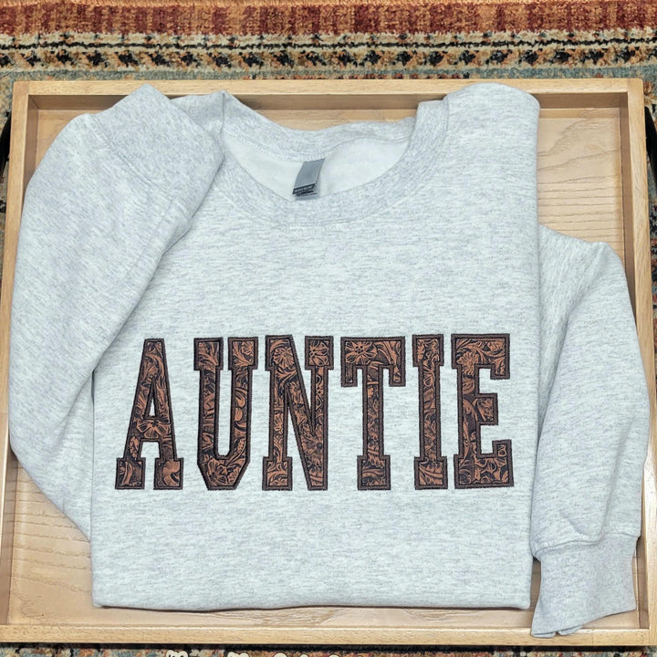 Embossed Faux Leather Applique Sweatshirt