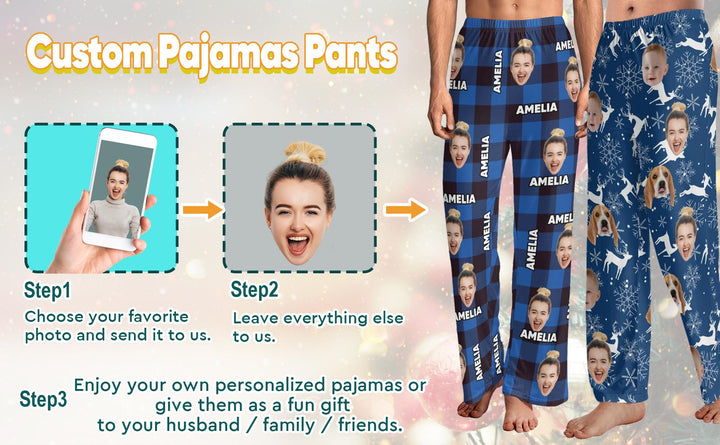 Personalized Photo & Name Pajamas,Custom Pajama Pants Men Women