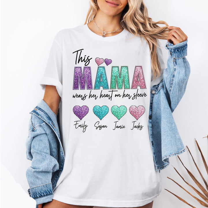 Glitter This Mama Loves Her Hearts On Her T-Shirt