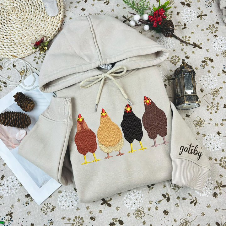 Custom embroidered farm chicken hoodie