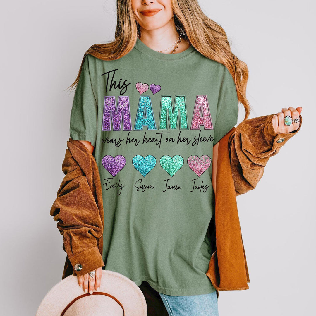 Glitter This Mama Loves Her Hearts On Her T-Shirt