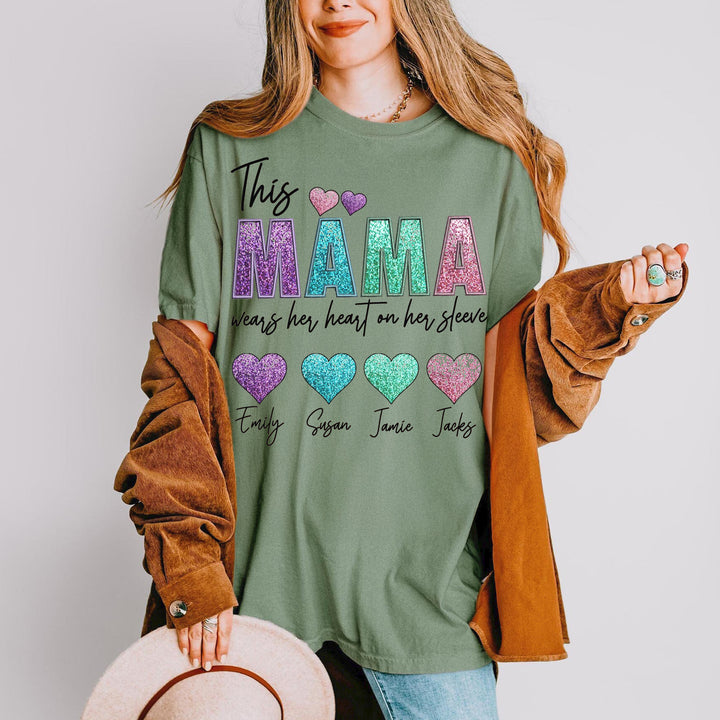 Glitter This Mama Loves Her Hearts On Her T-Shirt